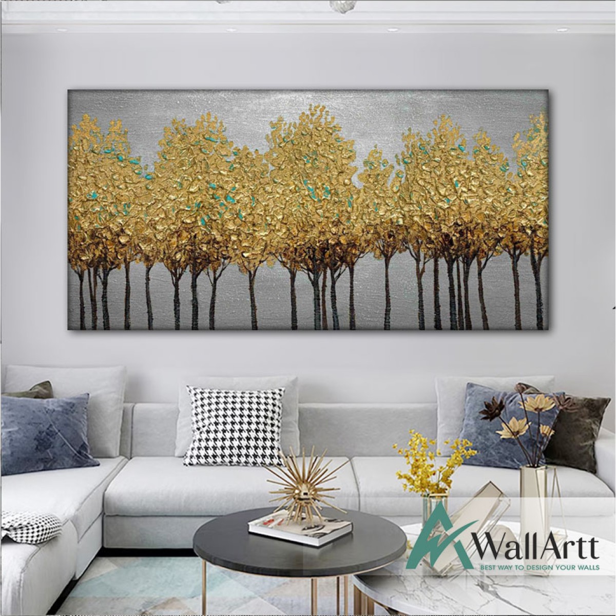 Gold Trees 3d Heavy Textured Partial Oil Painting